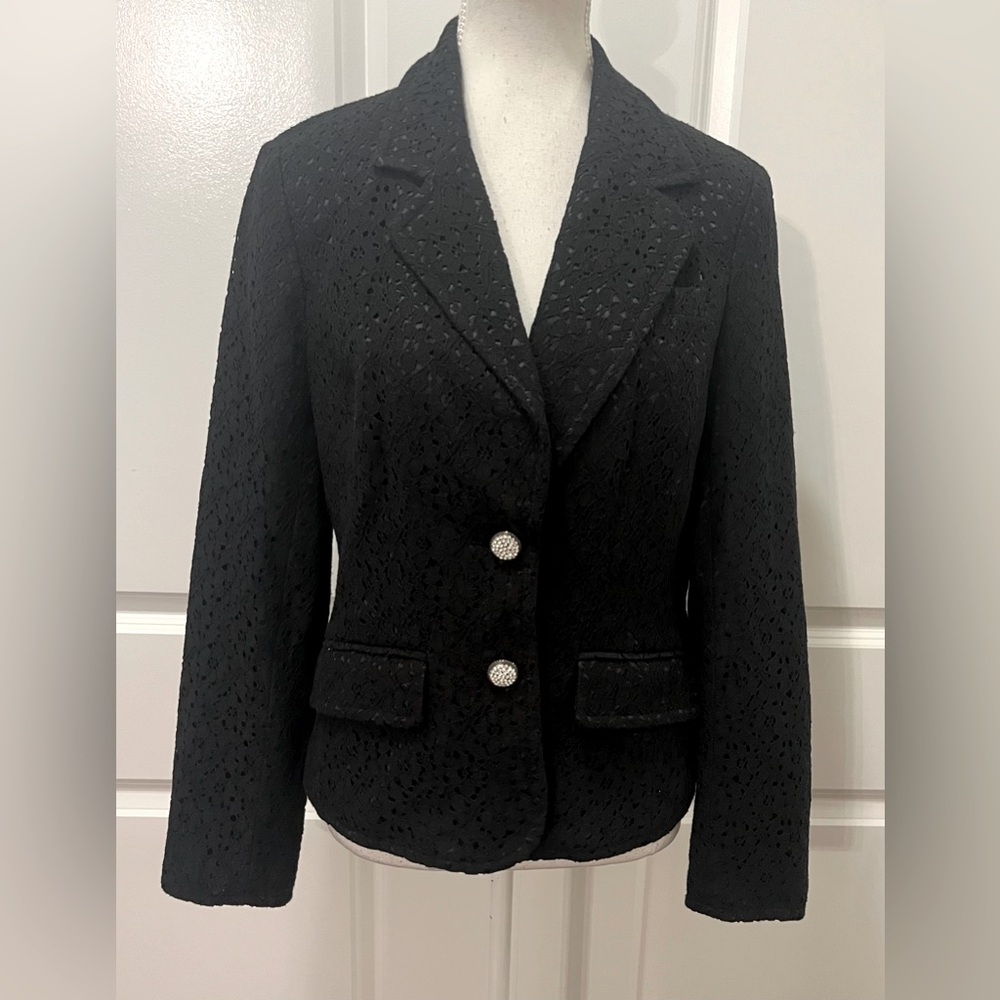 NEW WDNY BLACK WOMENS CROCHET LACE BLAZER JACKET SIZE 10